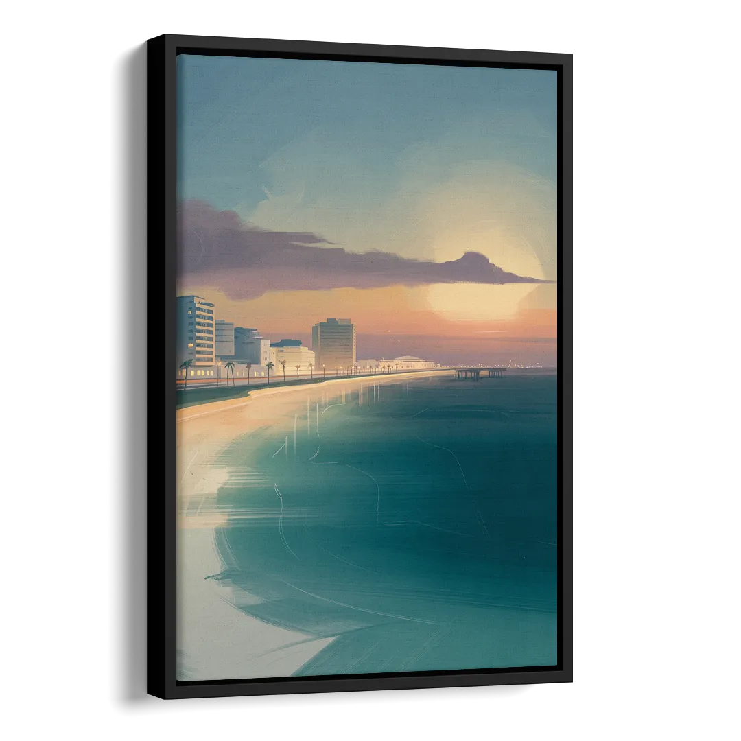Malecón Tajamar Sunset Side - Black Canvas Wall Art