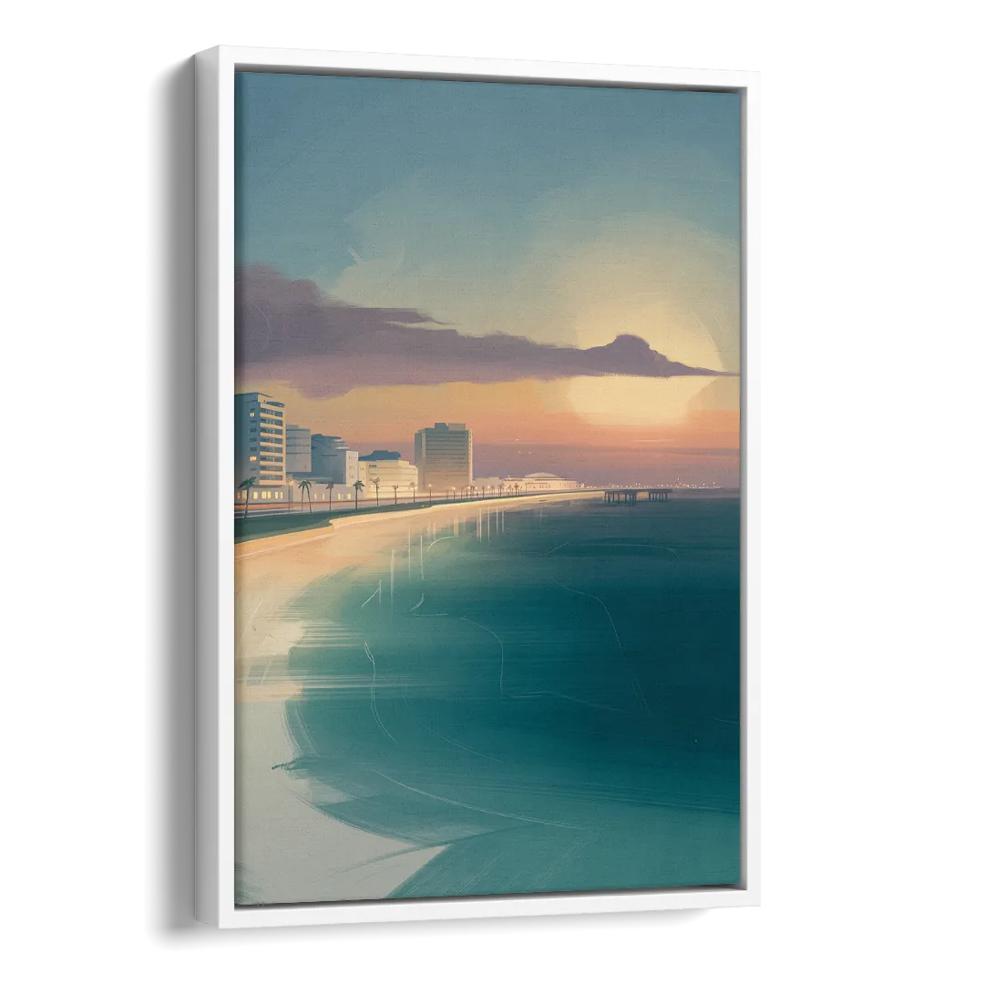 Malecón Tajamar Sunset Side - White Canvas Wall Art