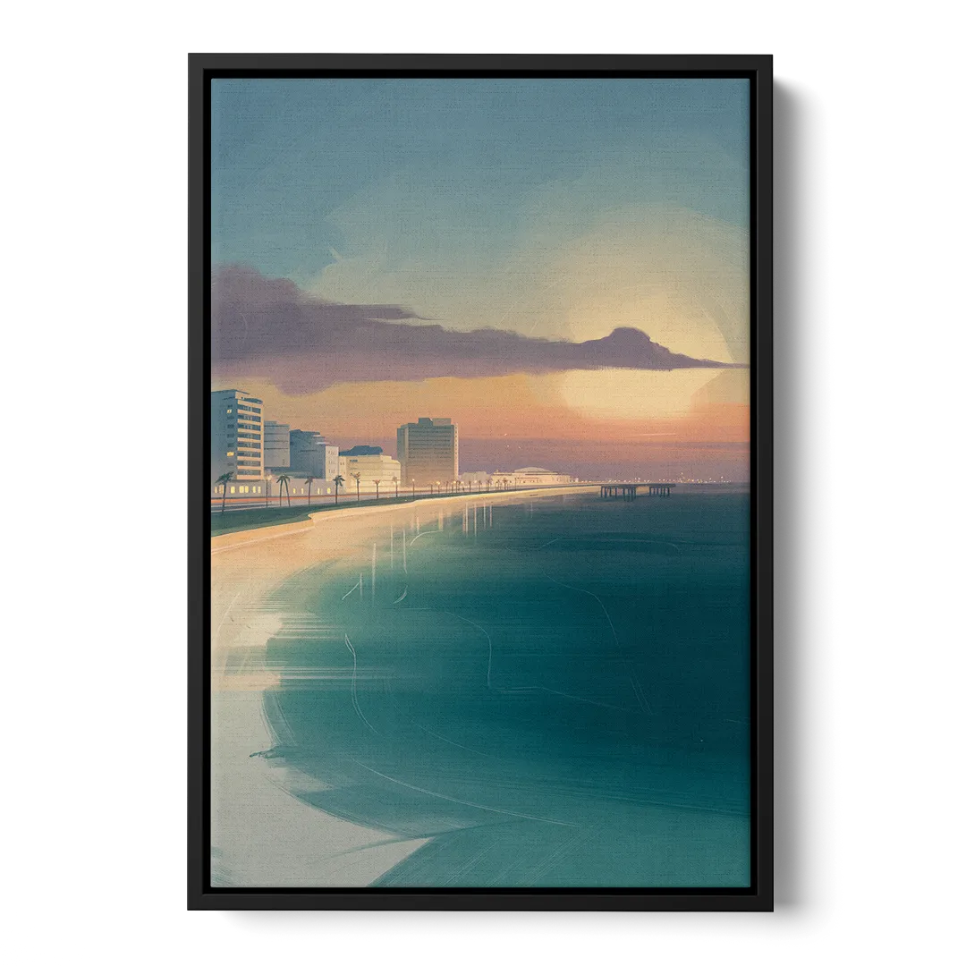 Malecón Tajamar Sunset Front - Black Canvas Wall Art