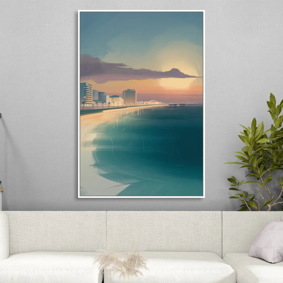 Malecón Tajamar Sunset Sitting Room - White Canvas Wall Art