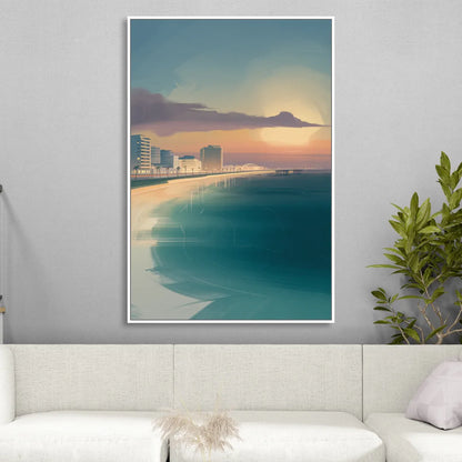 Malecón Tajamar Sunset Sitting Room - White Canvas Wall Art
