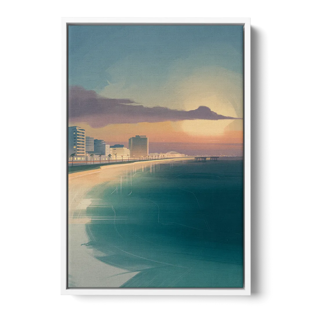 Malecón Tajamar Sunset Front - White Canvas Wall Art