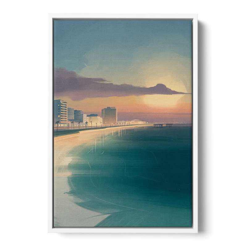 Malecón Tajamar Sunset Front - White Canvas Wall Art