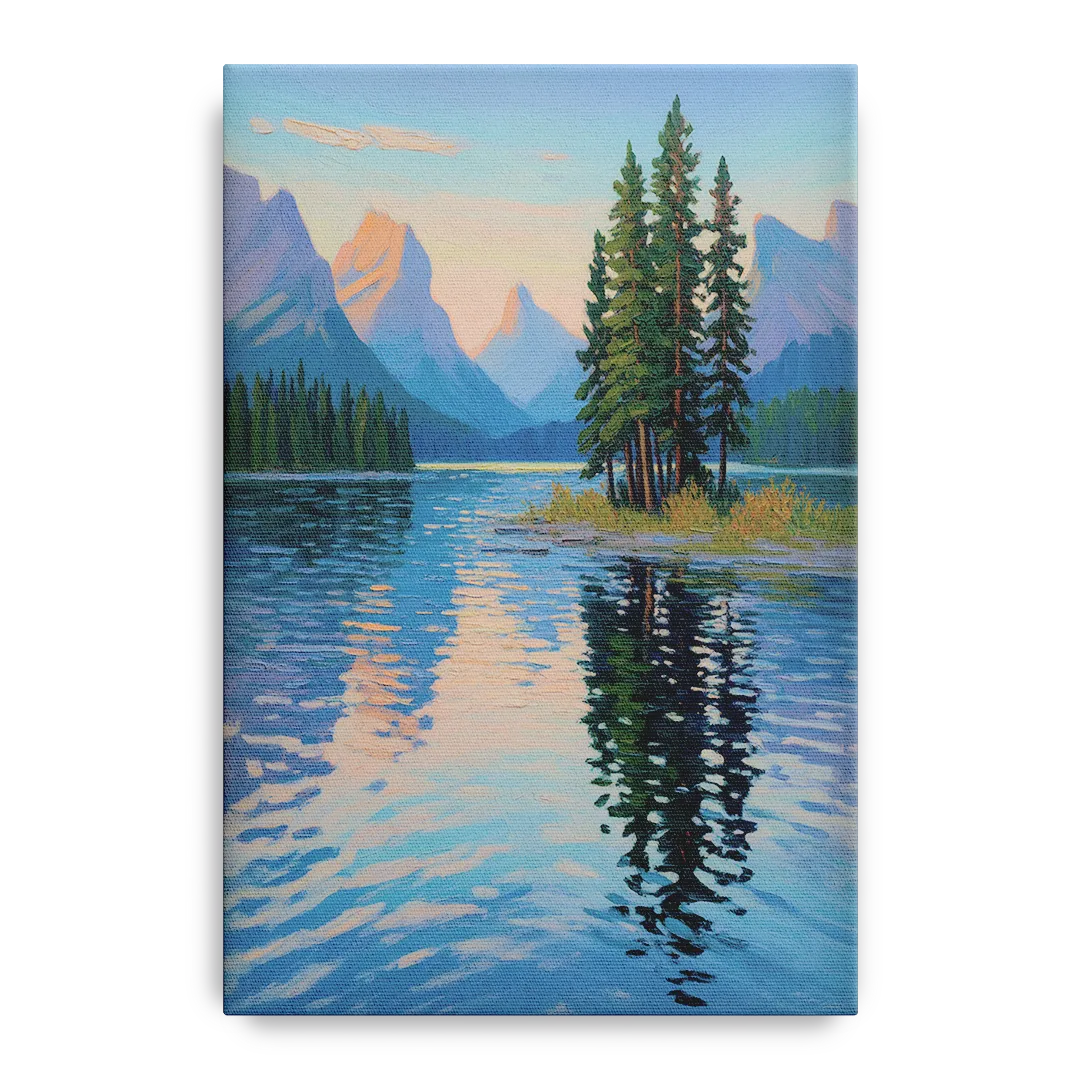 Maligne Lake Morning Front - Canvas Wall Art