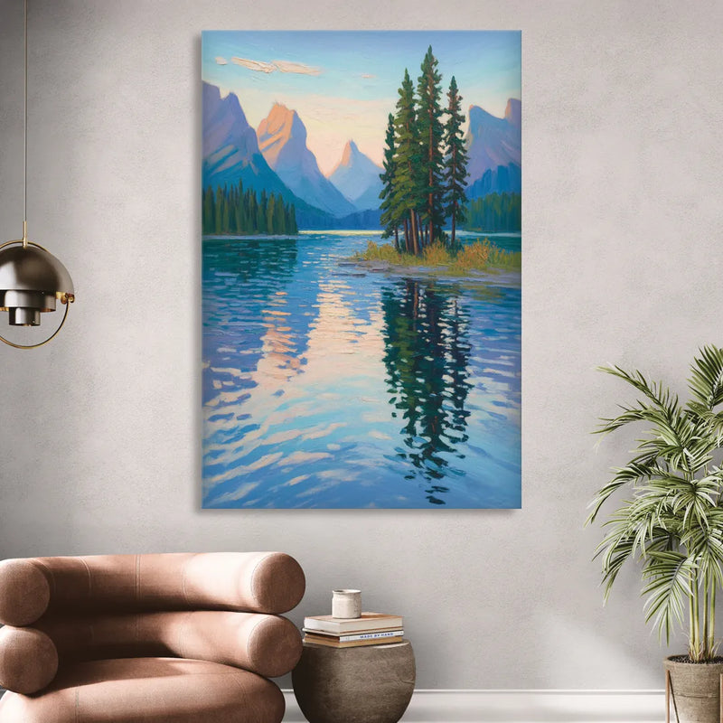 Maligne Lake Morning Sitting Room - Canvas Wall Art