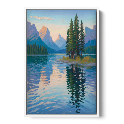Maligne Lake Morning Front - White Canvas Wall Art