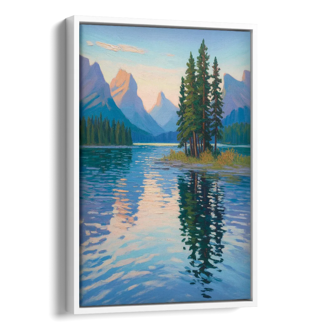 Maligne Lake Morning Side - White Canvas Wall Art