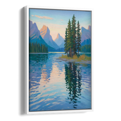 Maligne Lake Morning Side - White Canvas Wall Art