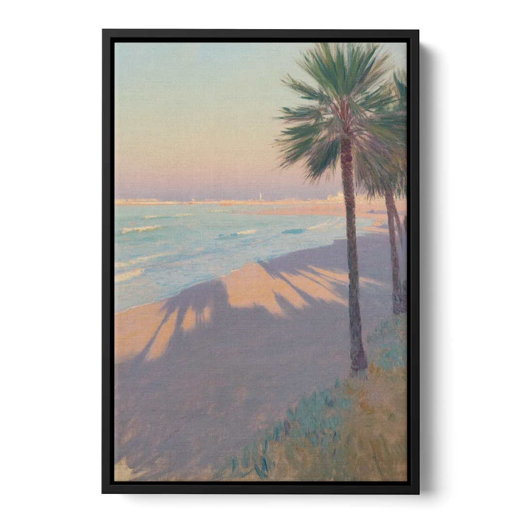 Malvarrosa Beach Front - Black Canvas Wall Art