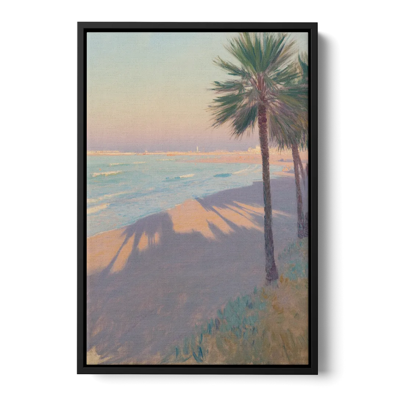 Malvarrosa Beach Front - Black Canvas Wall Art