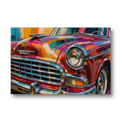 Man Cave Decor Chrome Grille and Headlight - Canvas Wall Art - Front