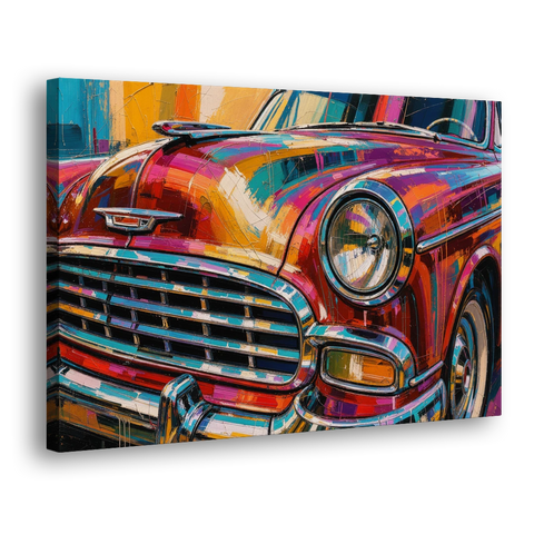 Man Cave Decor Chrome Grille and Headlight - Canvas Wall Art - Side