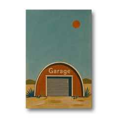 Man Cave Signs Quonset Garage Under an Orange Sun - Canvas Wall Art - Front