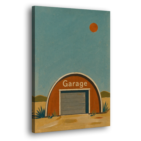 Man Cave Signs Quonset Garage Under an Orange Sun - Canvas Wall Art - Side