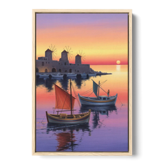 Mandraki Harbor - Oak Framed Canvas Wall Art - Front