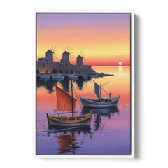 Mandraki Harbor - White Framed Canvas Wall Art - Front