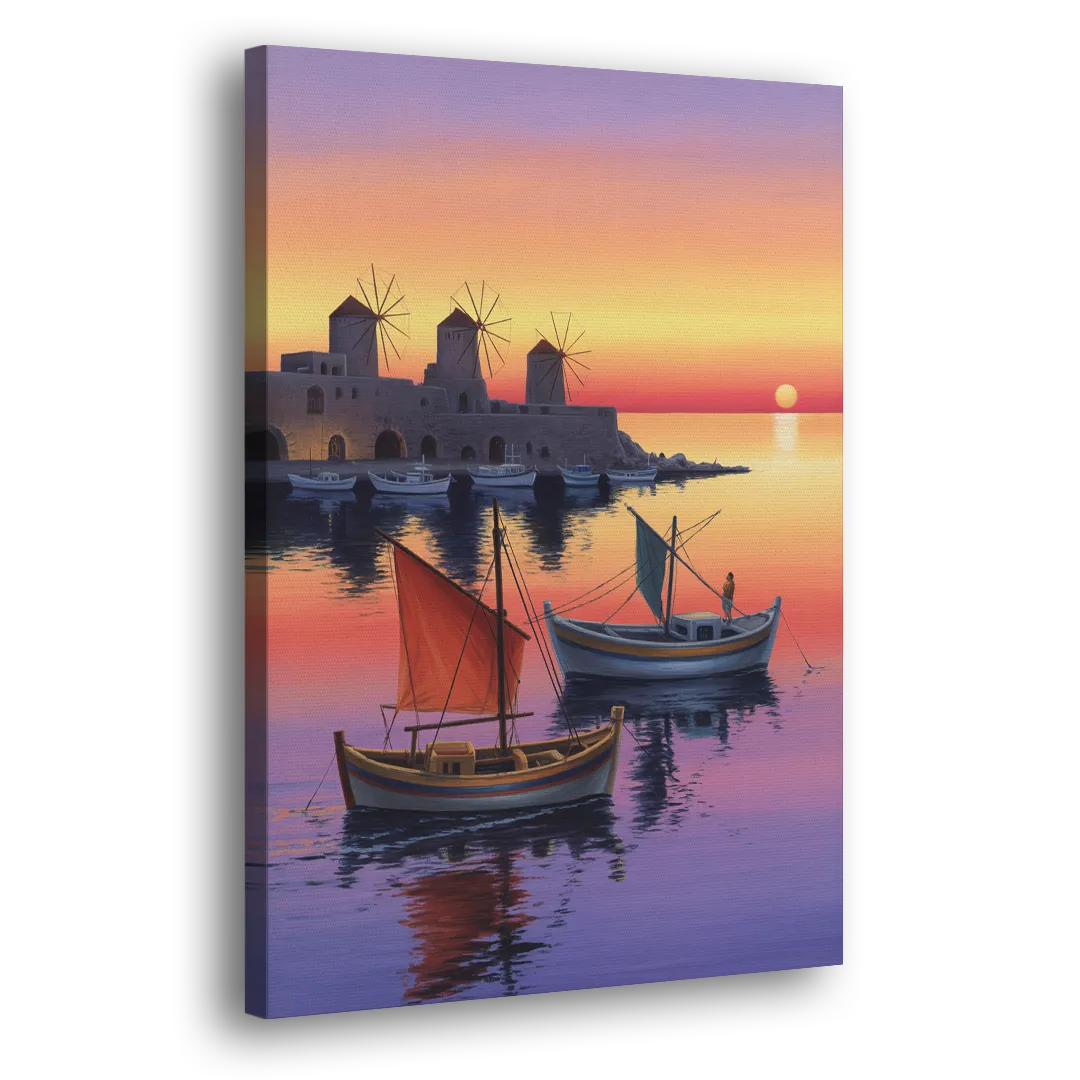 Mandraki Harbor Side - Canvas Wall Art