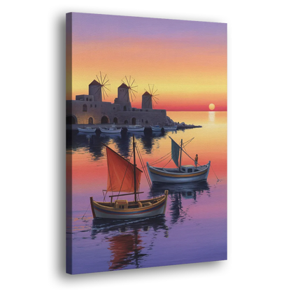 Mandraki Harbor Side - Canvas Wall Art