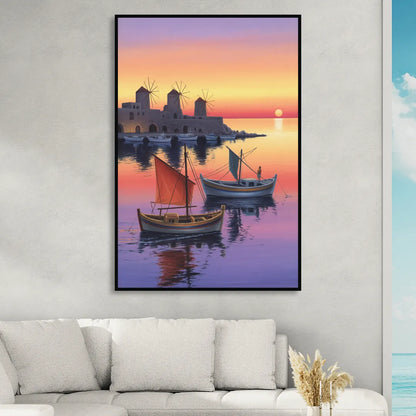 Mandraki Harbor Sitting Room - Black Canvas Wall Art