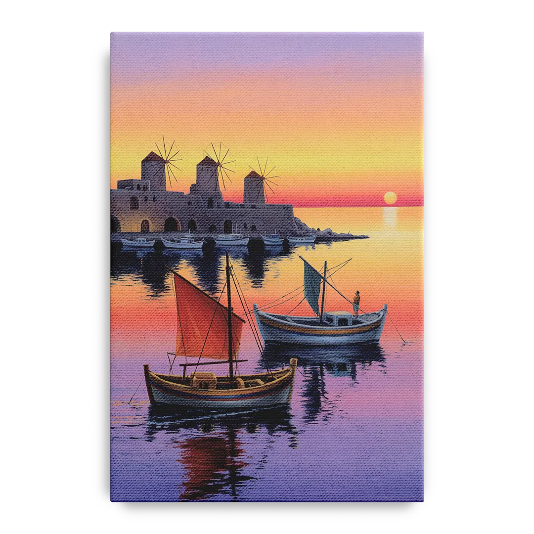 Mandraki Harbor Front - Canvas Wall Art