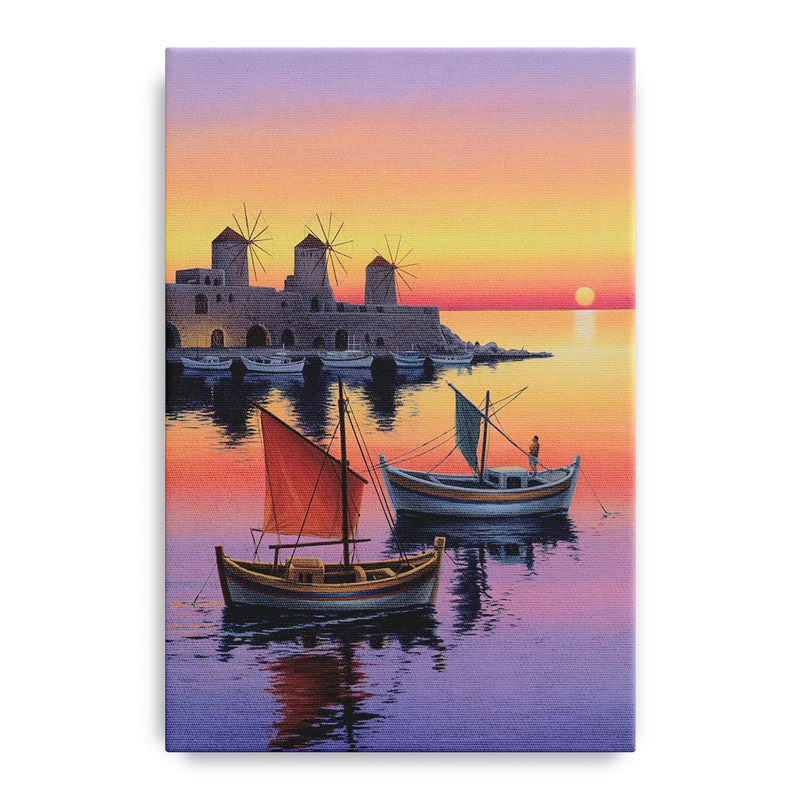Mandraki Harbor Front - Canvas Wall Art