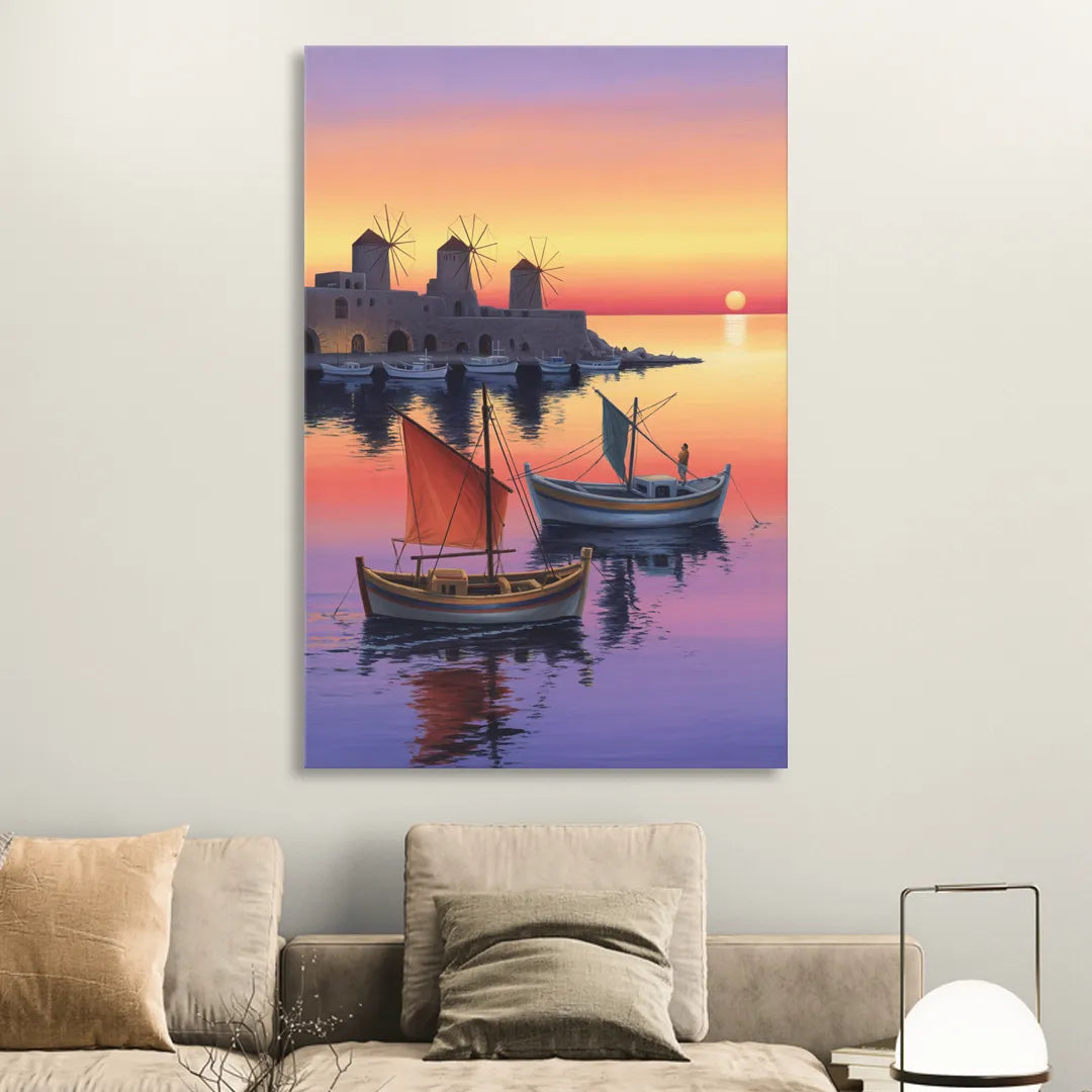 Mandraki Harbor Living Room - Canvas Wall Art