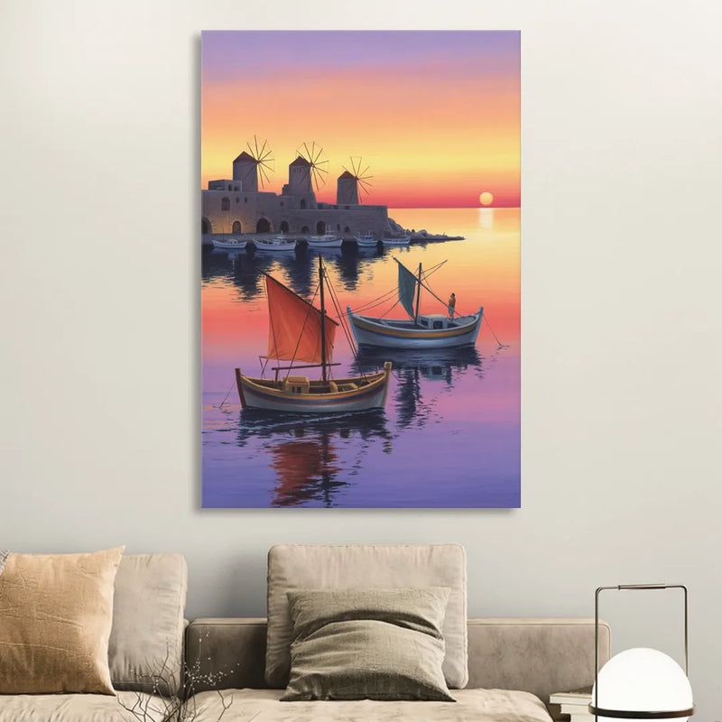 Mandraki Harbor Living Room - Canvas Wall Art