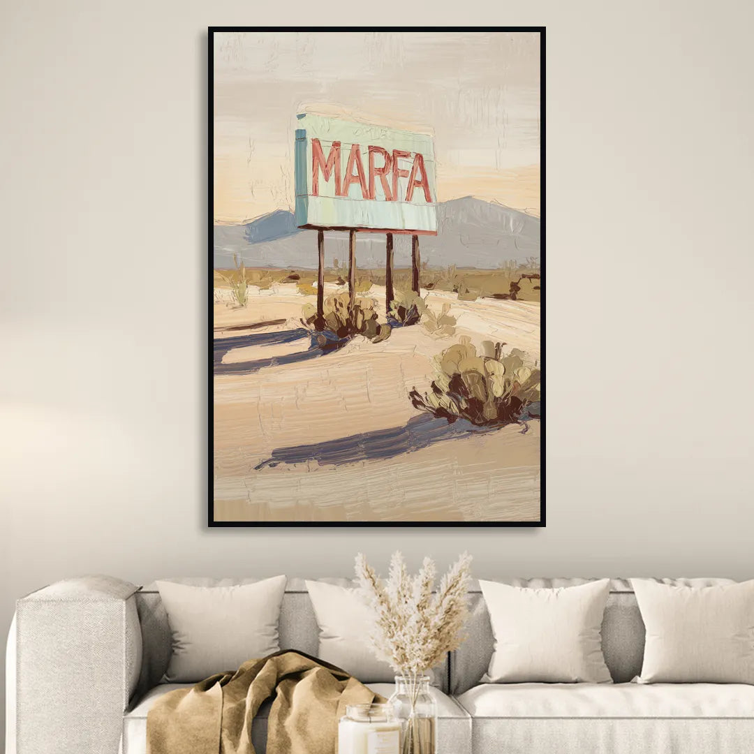 Marfa Iconic Sign Sitting Room - Black Canvas Wall Art