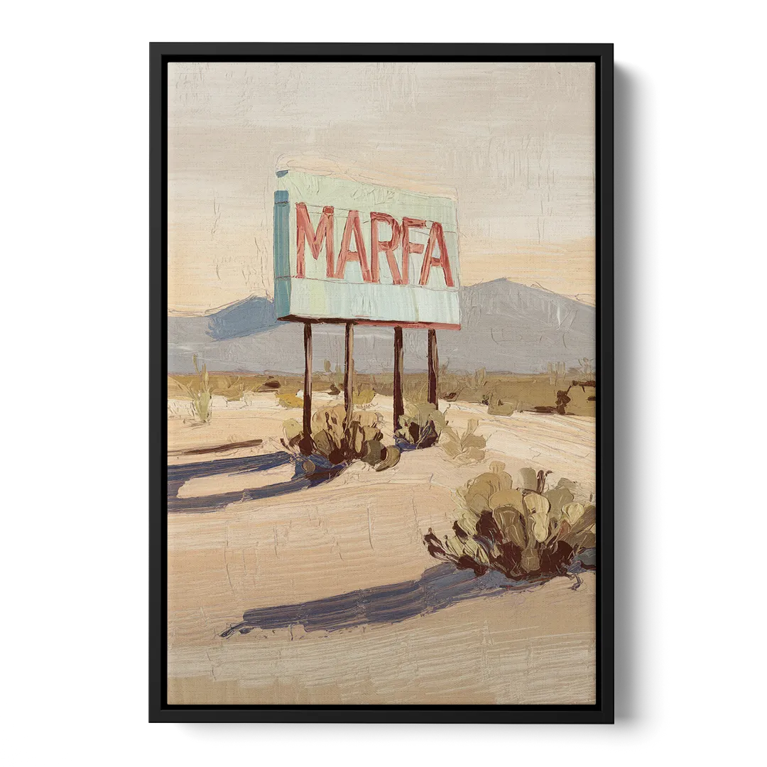 Marfa Iconic Sign Front - Black Canvas Wall Art