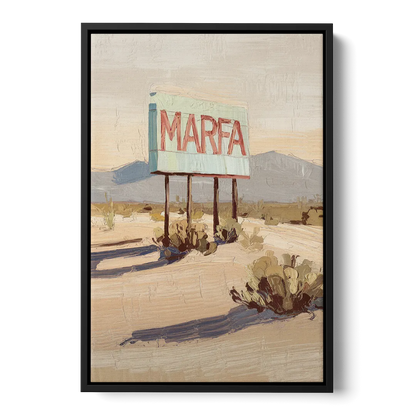 Marfa Iconic Sign Front - Black Canvas Wall Art