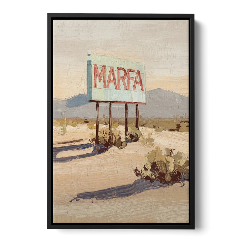 Marfa Iconic Sign Front - Black Canvas Wall Art