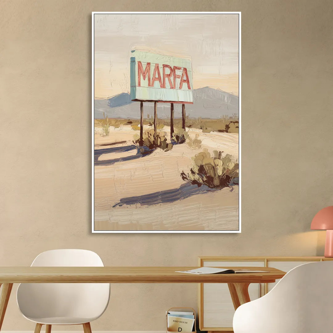 Marfa Iconic Sign Living Room - White Canvas Wall Art