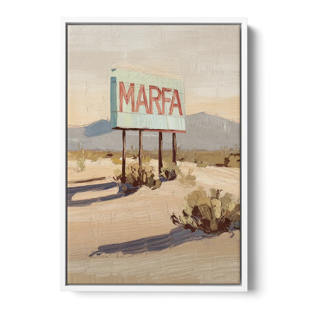 Marfa Iconic Sign Front - White Canvas Wall Art