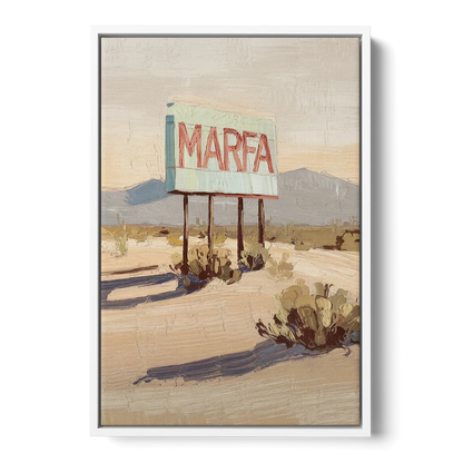 Marfa Iconic Sign Front - White Canvas Wall Art