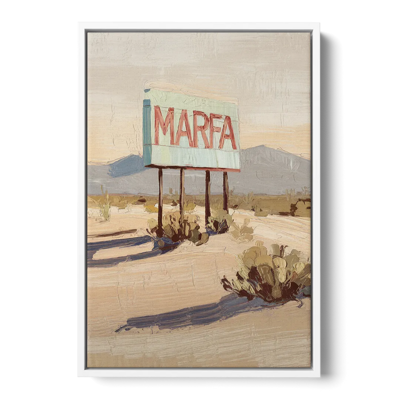 Marfa Iconic Sign Front - White Canvas Wall Art