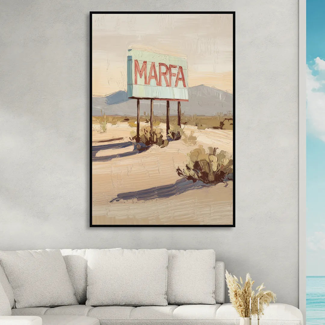 Marfa Iconic Sign Living Room - Black Canvas Wall Art