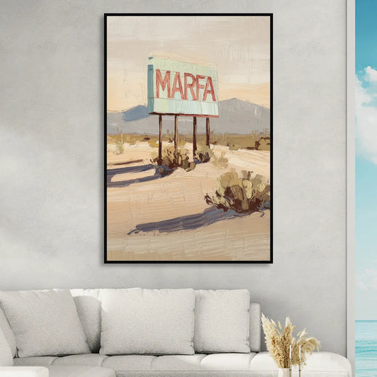 Marfa Iconic Sign Living Room - Black Canvas Wall Art