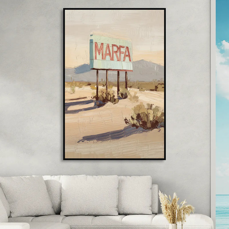 Marfa Iconic Sign Living Room - Black Canvas Wall Art