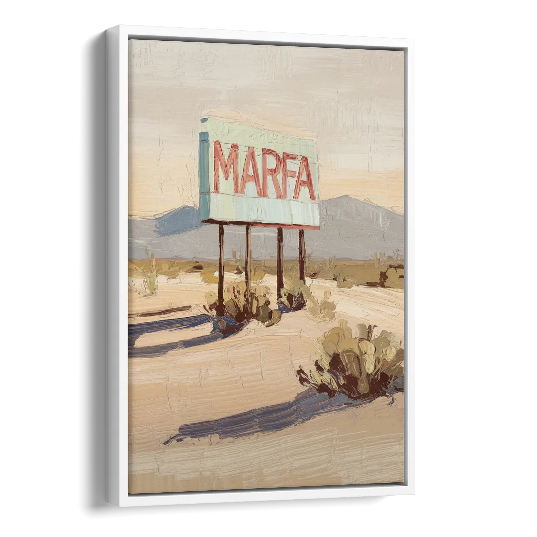 Marfa Iconic Sign Side - White Canvas Wall Art