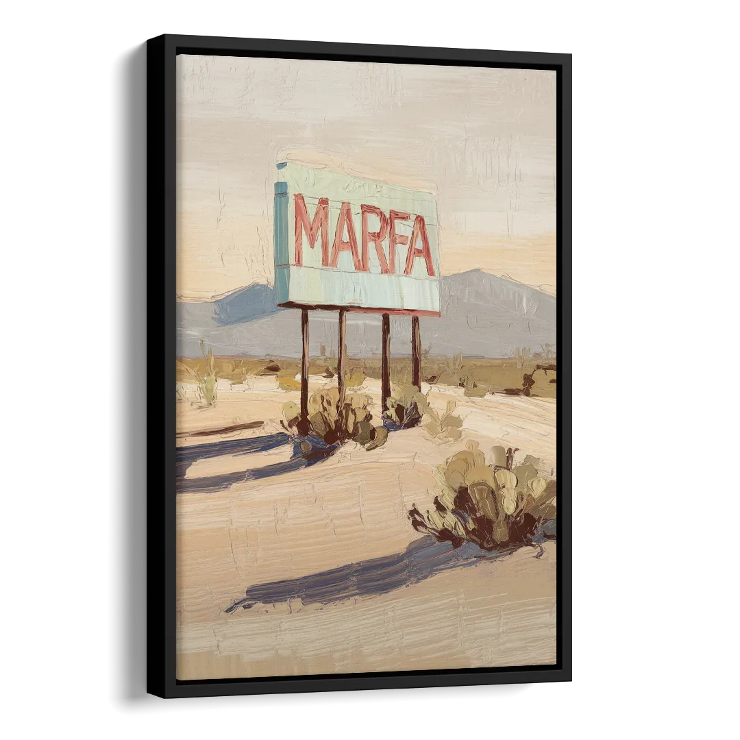 Marfa Iconic Sign Side - Black Canvas Wall Art