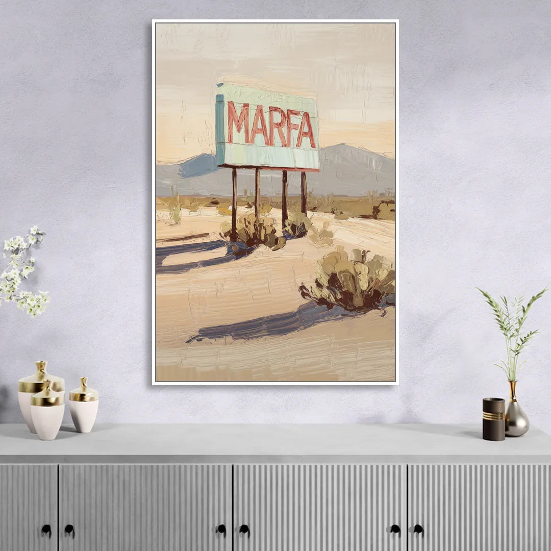 Marfa Iconic Sign Sitting Room - White Canvas Wall Art