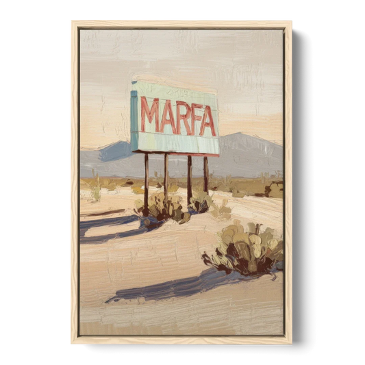 Marfa Iconic Sign - Oak Framed Canvas Wall Art - Front