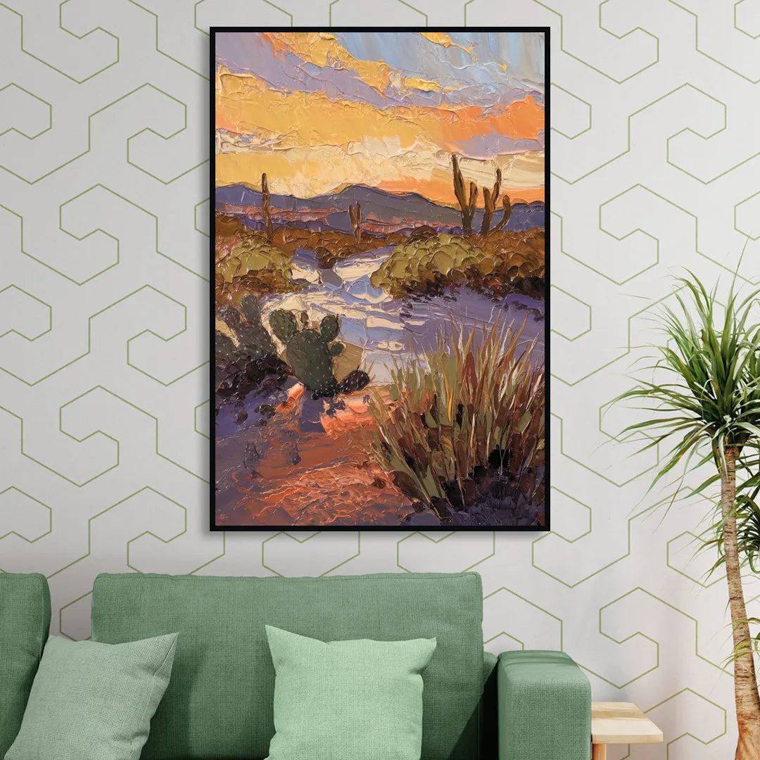Marfa Sunset Glow Living Room - Black Canvas Wall Art