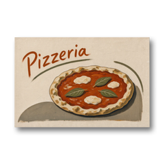 Margherita Pizza with Basil and Brushed Pizzeria Script - Canvas Wall Art - Front