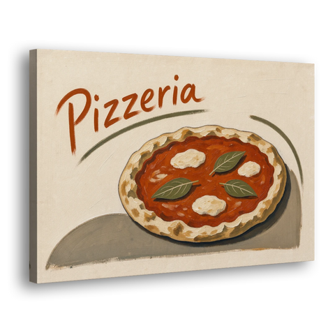 Margherita Pizza with Basil and Brushed Pizzeria Script - Canvas Wall Art - Side