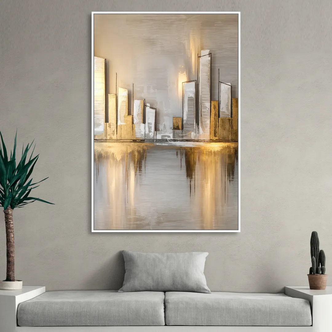 Marietta Abstract Cityscape Living Room - White Canvas Wall Art