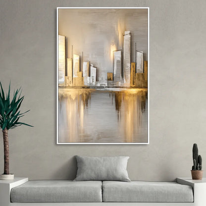 Marietta Abstract Cityscape Living Room - White Canvas Wall Art
