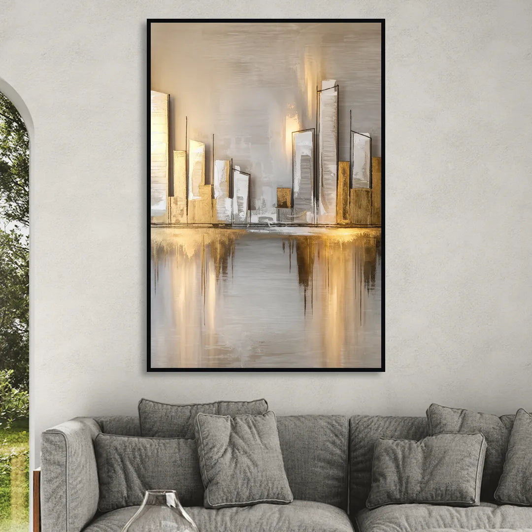 Marietta Abstract Cityscape Sitting Room - Black Canvas Wall Art