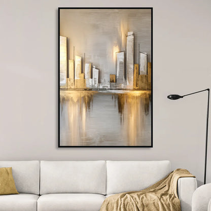 Marietta Abstract Cityscape Living Room - Black Canvas Wall Art