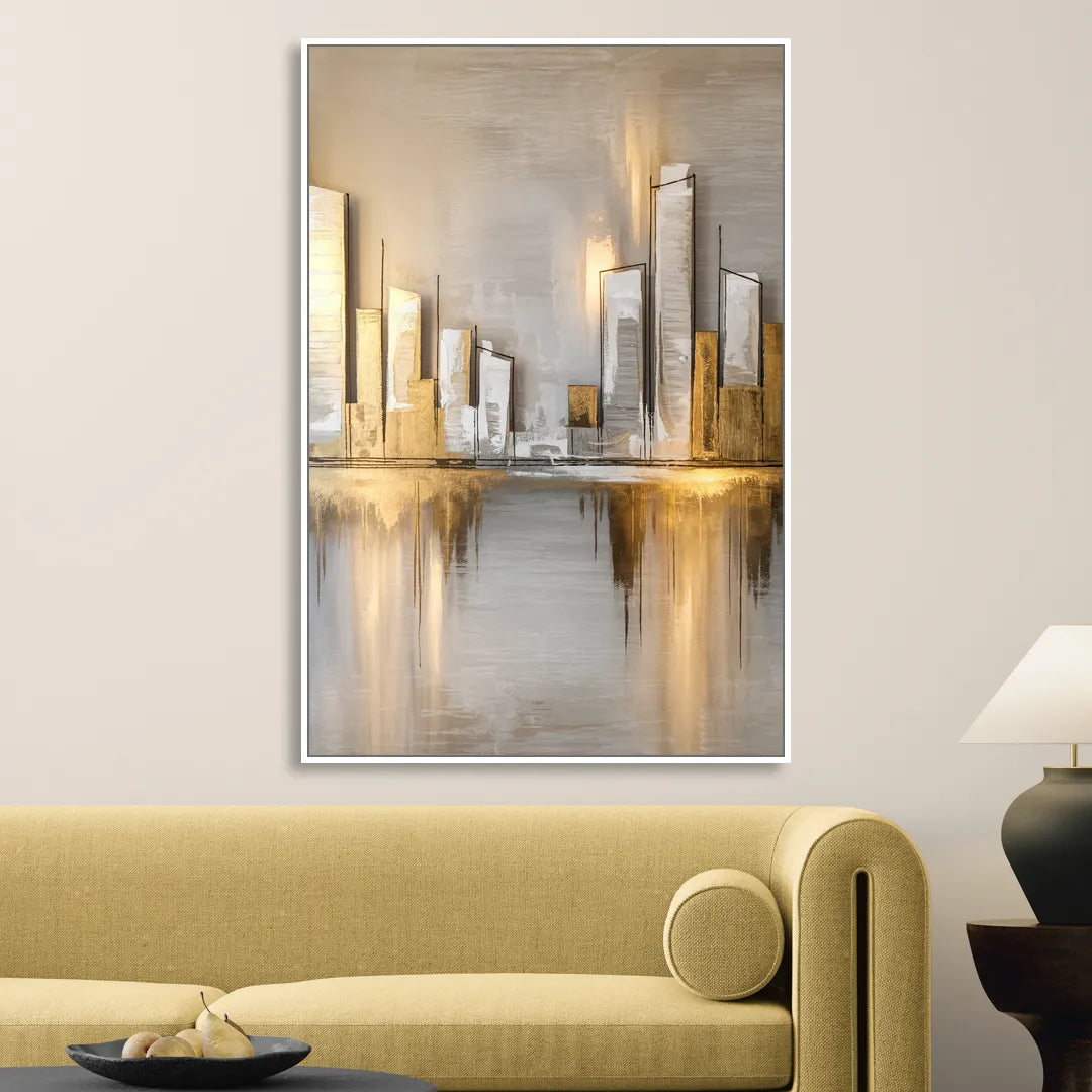 Marietta Abstract Cityscape Sitting Room - White Canvas Wall Art
